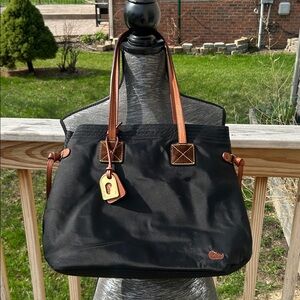 Dooney & Bourke Black Nylon Messenger with Brown Leather Trim